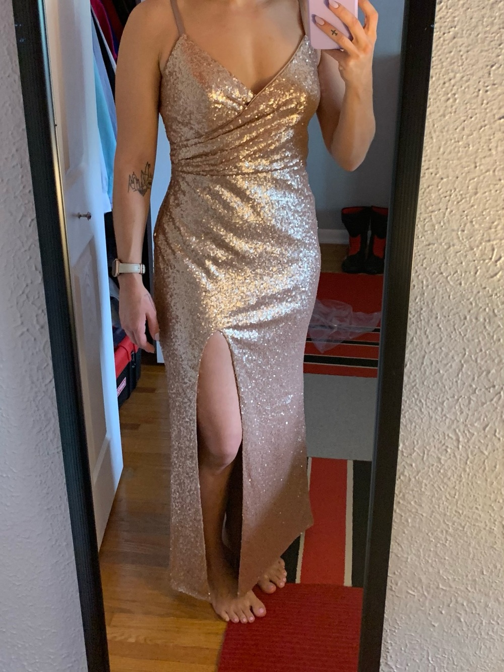 Revelry Maxi Dress with Front Side Slit - Rose Gold